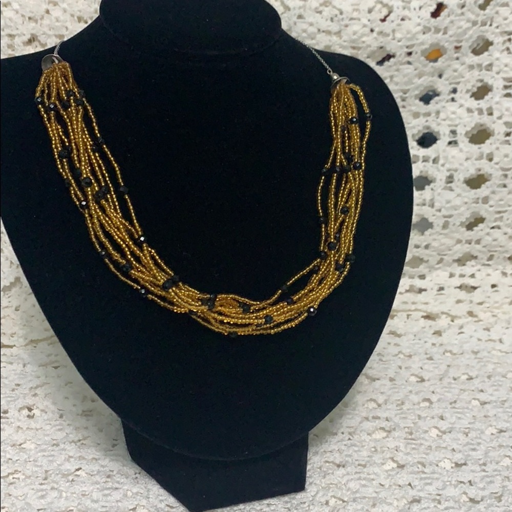 Black Agate and Gold seed bead necklace